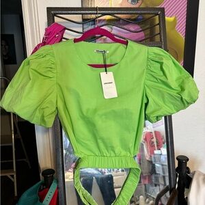 Dreamers Boutique Lime Green Puff Sleeve Top size Small NWT